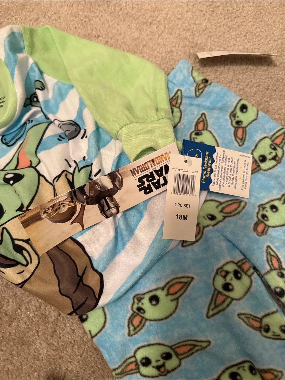 Baby Yoda Light Green Pajama Set 18 Months